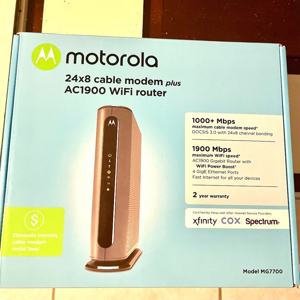 Motorola MG7700 Modem WiFi Router Combo with Power Boost